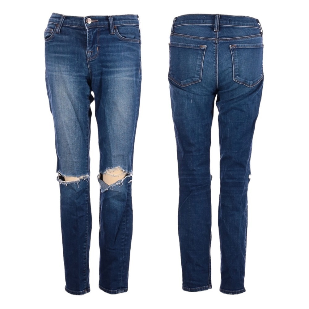 J Brand Alta Busted Distressed Knee Skinny Capri Blue Jeans Size 24